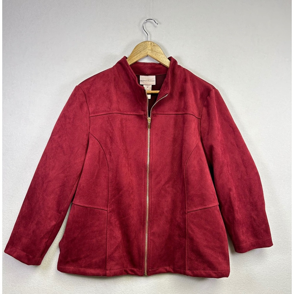 Alfred Dunner Burgundy Red Suede Like Zip Up Jacket Women's Size‎ M